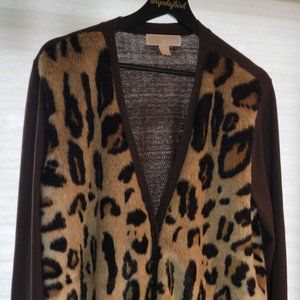 Michael Kors Faux Fur Animal Knit Cardigan Sweater